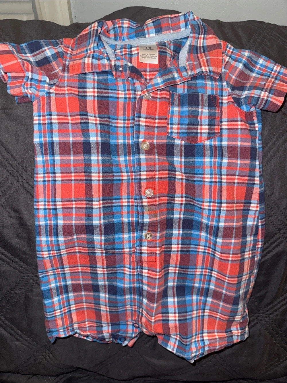 Carter's Red & Blue Plaid Short-Sleeve one piece outfit